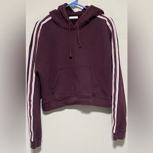 TNA Burgundy Cropped Sweatshirt with Striped Sleeves and Hoodie.